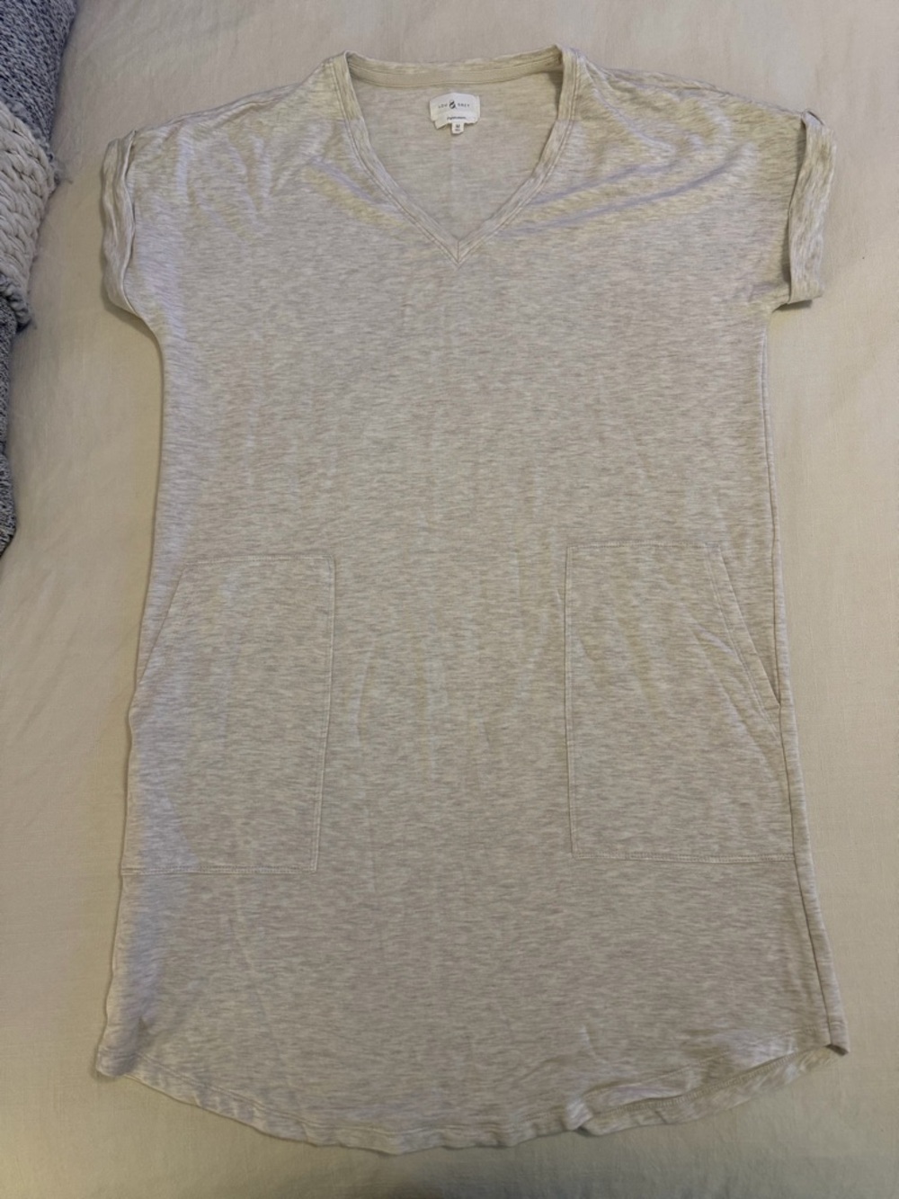 Cream V-Neck Pocket T-Shirt Dress